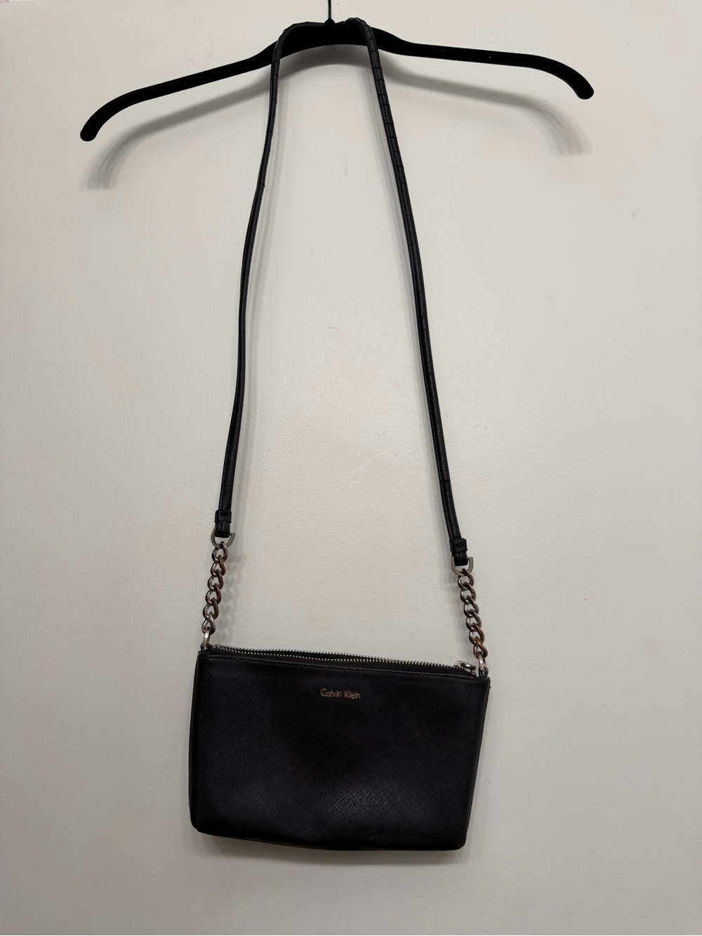 Calvin Klein Black Leather Crossbody with Chain Strap